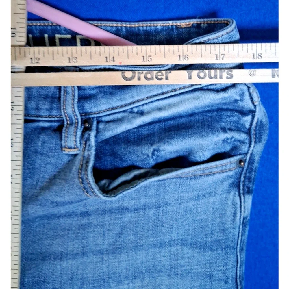 Shabaz Brothers Mens Skinny Jeans 34 Distressed Ripped Paint Splatter Blue Denim
